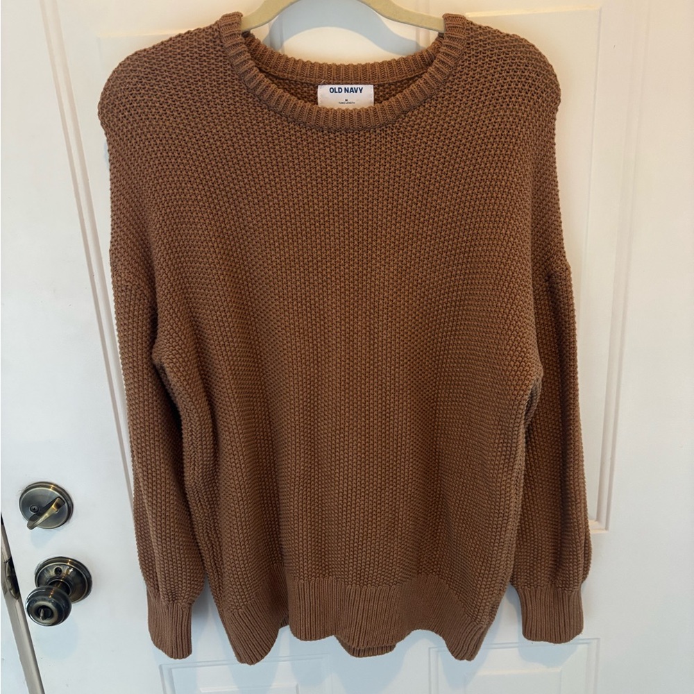 Old Navy Brown Crewneck Sweater with Knitted Texture